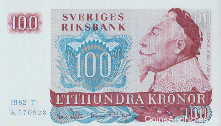 100 крон 1982 года. Швеция. р54с(82)
