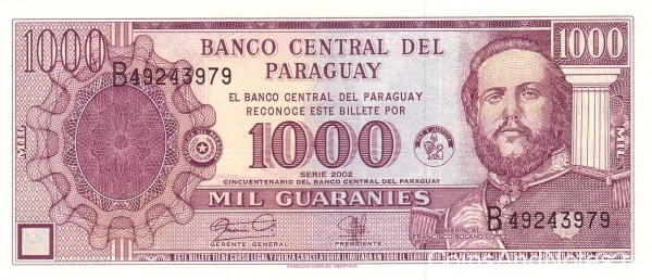 1000 гуарани 2002 года. Парагвай. р221