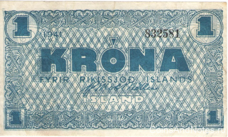 1 крона 1941 года. Исландия. р22l