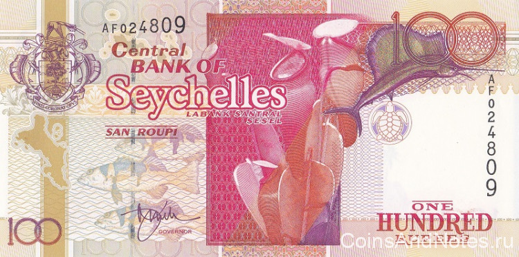 100 рупий 2001 года. Сейшельские острова. р40а