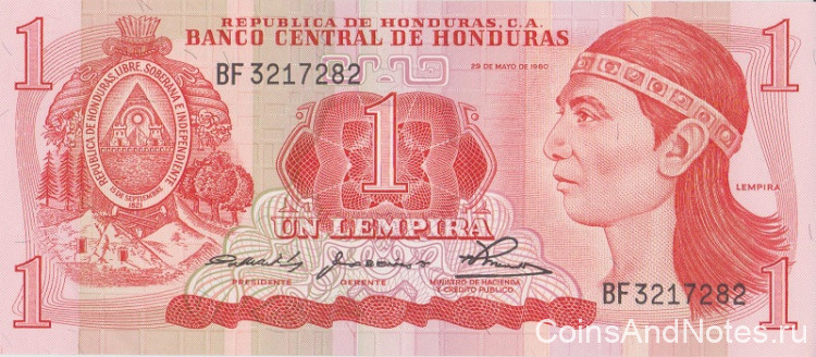 1 лемпира 1980 года. Гондурас. р68а