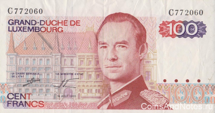 100 франков 14.08.1980 года. Люксембург. р57а(1)