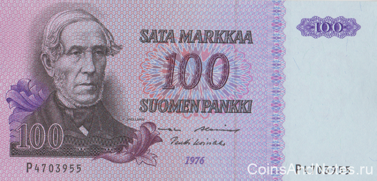 100 марок 1976 года. Финляндия. р109а(60)