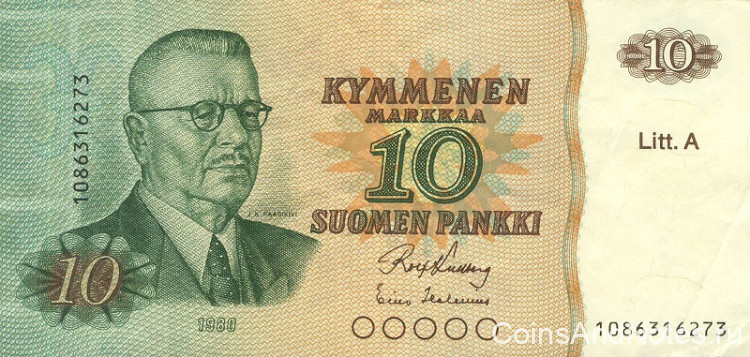 10 марок 1980 года. Финляндия. р112а(8)