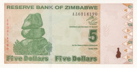 5 долларов 2009 года. Зимбабве. р93