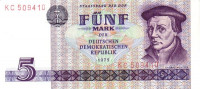 Банкнота 5 марок 1975 года. ГДР. р27а