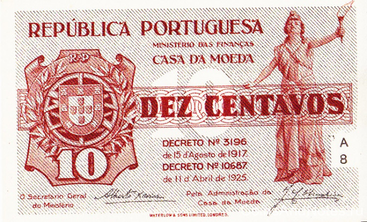 10 сентаво 1917-1925 годов. Португалия. р101