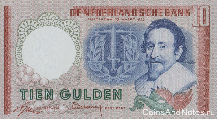 10 гульденов 1953 года. Нидерланды. р85