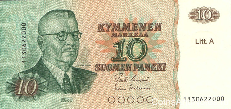 10 марок 1980 года. Финляндия. р112а(2)