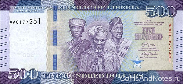 500 долларов 2016 года. Либерия. р36а