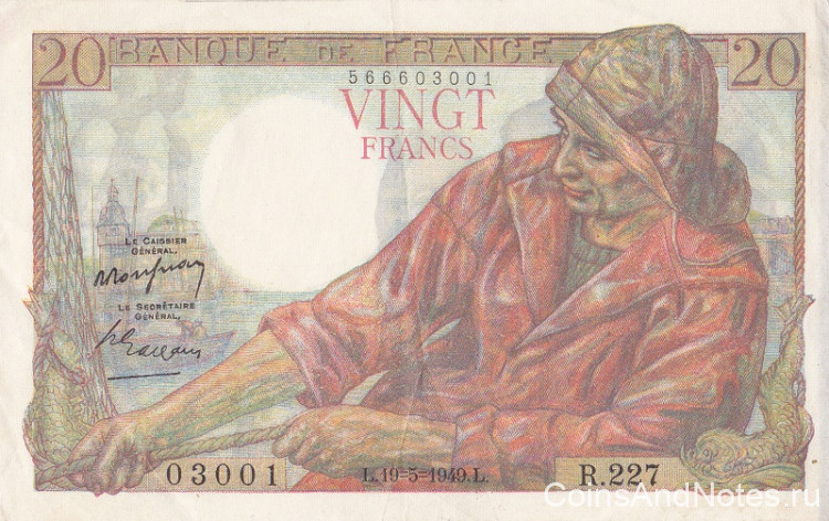 20 франков 19.05.1949 года. Франция. р100с(49)