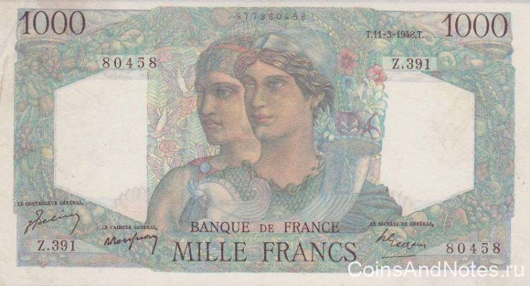 1000 франков 11.03.1948 года. Франция. р130b
