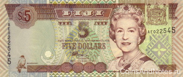 5 долларов 2002 года. Фиджи. р105b