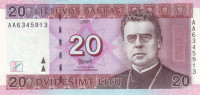 Банкнота 20 лит 2007 года. Литва. р69