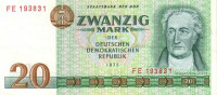 Банкнота 20 марок 1975 года. ГДР. р29а