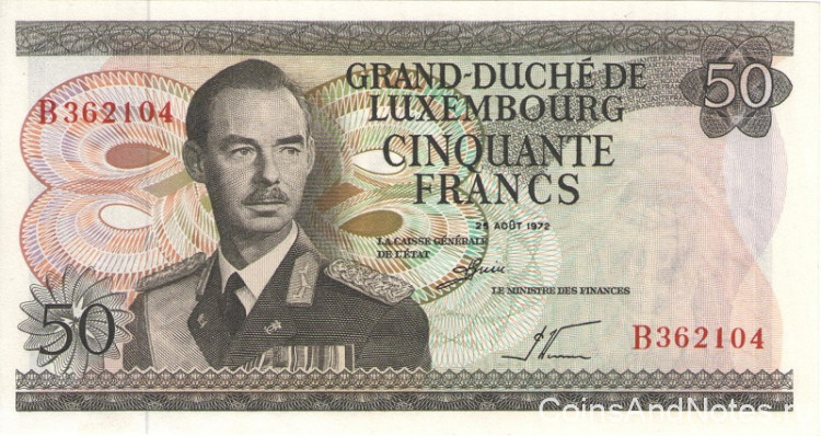 50 франков 25.08.1972 года. Люксембург. р55а
