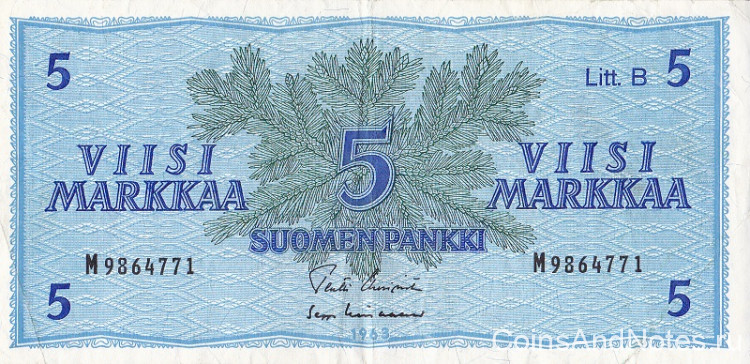 5 марок 1963 года. Финляндия. р106Аа(17)