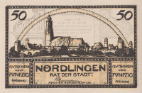 Банкнота 50 пфеннигов 1921 года. Нёрдлинген. р50пф001