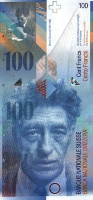 Банкнота 100 франков 2007 года. Швейцария. р72h(2)
