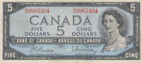 Банкнота 5 долларов 1954 года. Канада. р77b