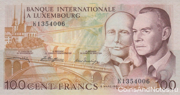 100 франков 1981 года. Люксембург. р14А