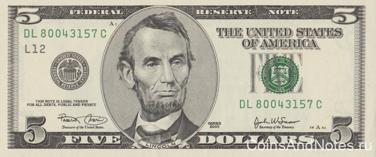 5 долларов 2003 года. США. р517а(L12)