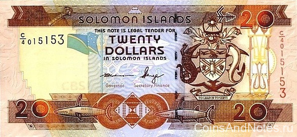 20 долларов 2011 года. Соломоновы острова. р28(2)