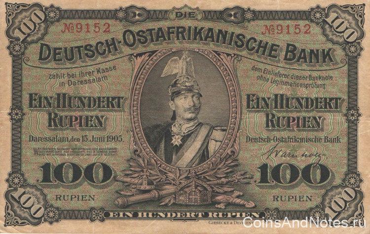 100 рупий 1905 года. Германская Восточная Африка. p4
