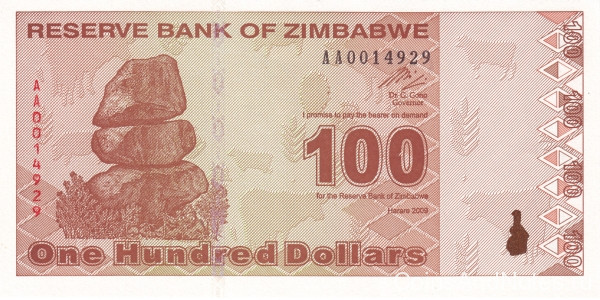 100 долларов 2009 года. Зимбабве. р97