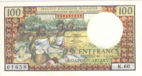 100 франков 1966 года. Мадагаскар. р57а