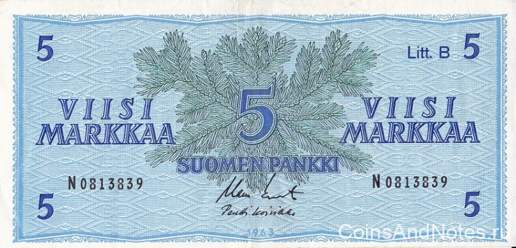 5 марок 1963 года. Финляндия. р106Аа(12)