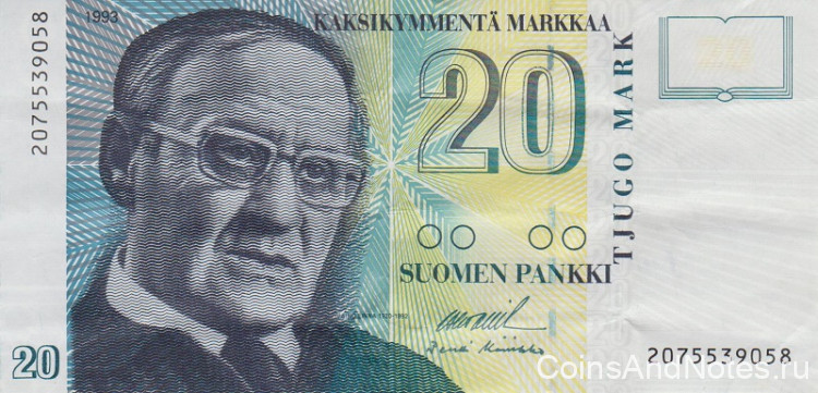 20 марок 1993 года. Финляндия. р122(3)