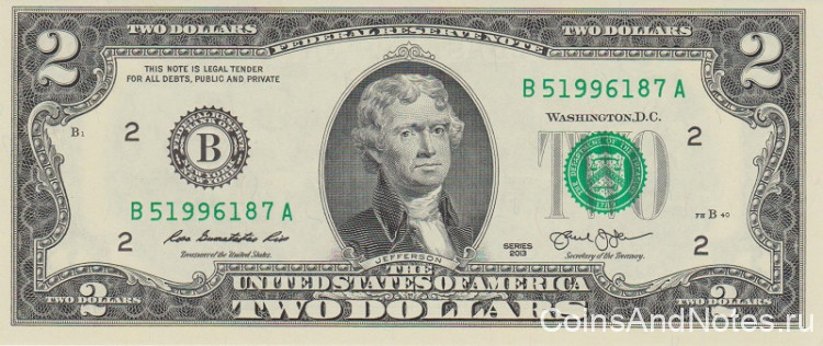 2 доллара 2013 года. США. р538(В)
