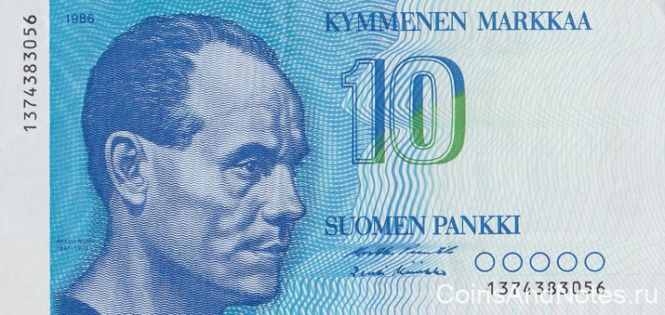 10 марок 1986 года. Финляндия. р113а(37)