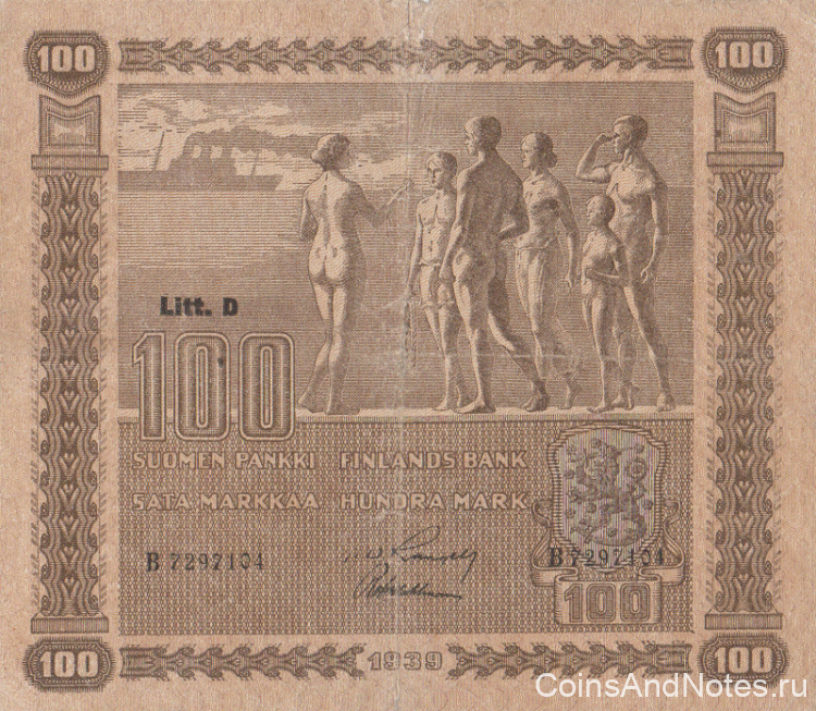 100 марок 1939 года. Финляндия. р73а(7)