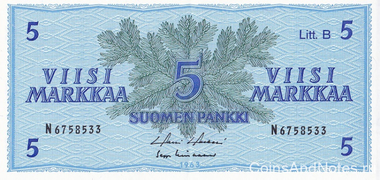 5 марок 1963 года. Финляндия. р106Аа(42)