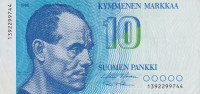 Банкнота 10 марок 1986 года. Финляндия. р113а(22)