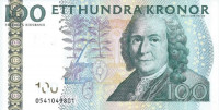 Банкнота 100 крон 2010 года. Швеция. р65с