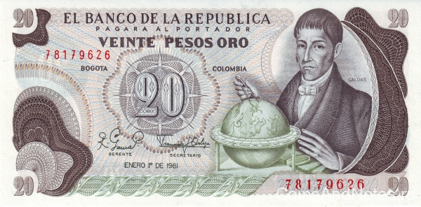 20 песо 01.01.1981 года. Колумбия. р409d