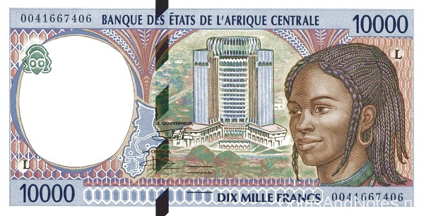 10 000 франков 2000 года. Габон. р405Lf