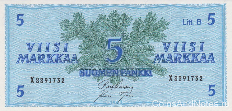 5 марок 1963 года. Финляндия. р106Аа(30)