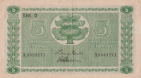 Банкнота 5 марок 1939 года. Финляндия. р69а(1)