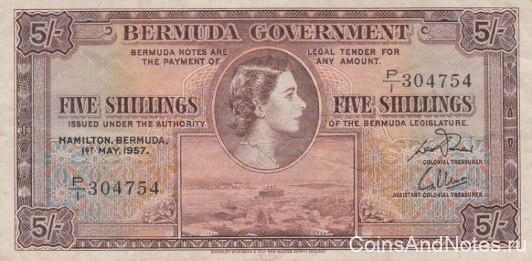 5 шиллингов 1957 года. Бермудские острова. р18b