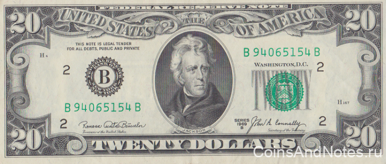 20 долларов 1969 года. США. р452с(В)
