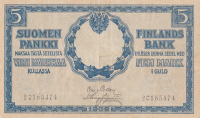 5 марок 1909 (1918) года. Финляндия. р20(1)