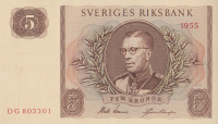 5 крон 1955 года. Швеция. р42b