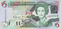 Банкнота 5 долларов 2003 года. Карибские Острова. р42к