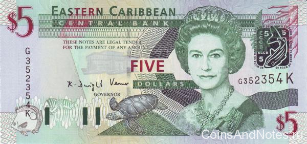 5 долларов 2003 года. Карибские Острова. р42к