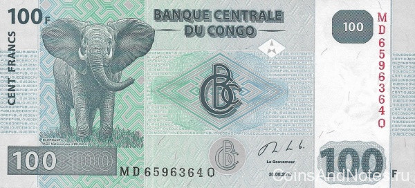 100 франков 30.06.2013 года. Конго. р98b