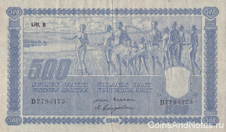 500 марок 1945 года. Финляндия. р89(25)